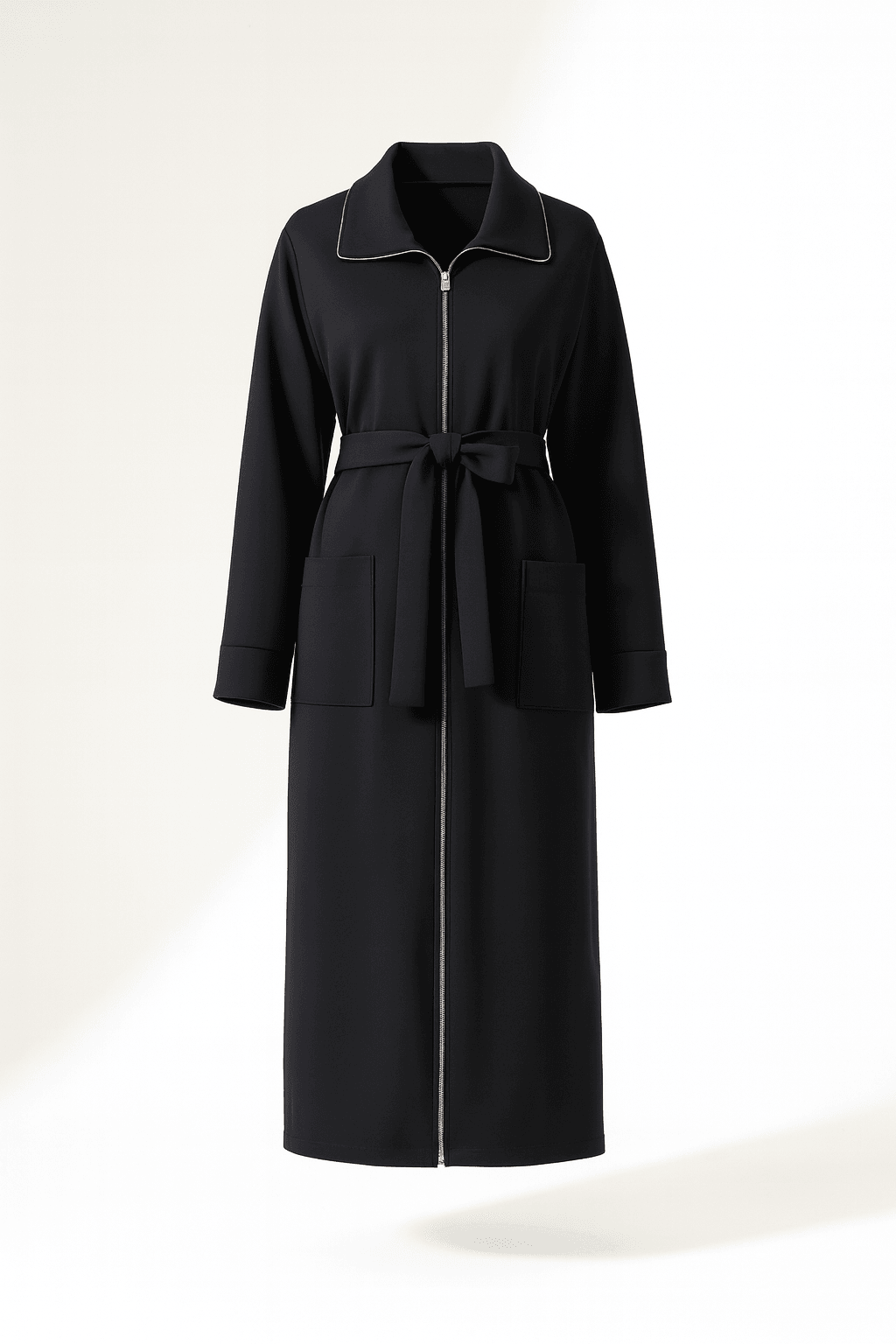 Fermuar Kapama Yırtmaç Detay Uzun Hırka - SİYAH