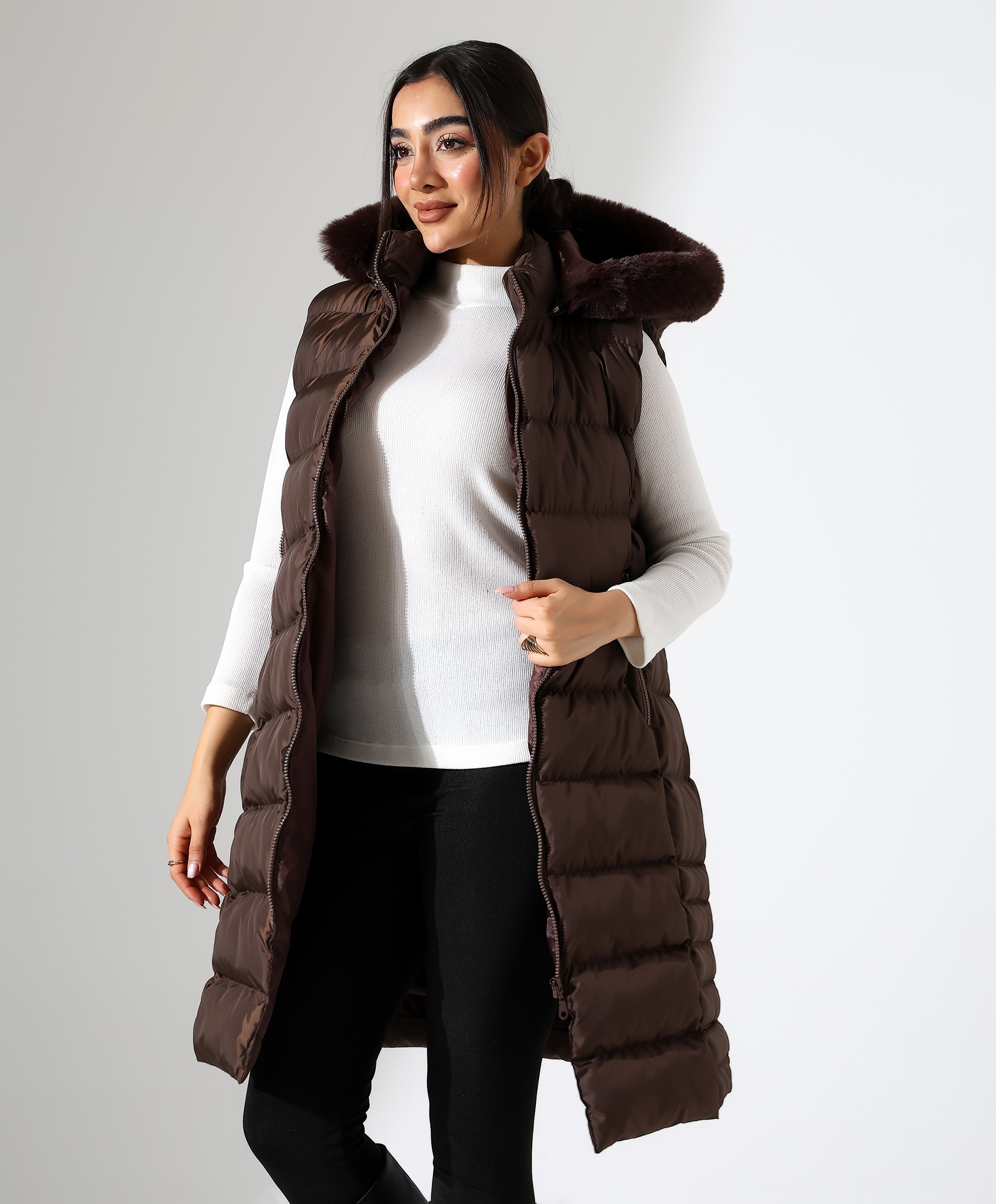 Kürk Detay Kapüşonlu Büyük Beden Şişme Yelek