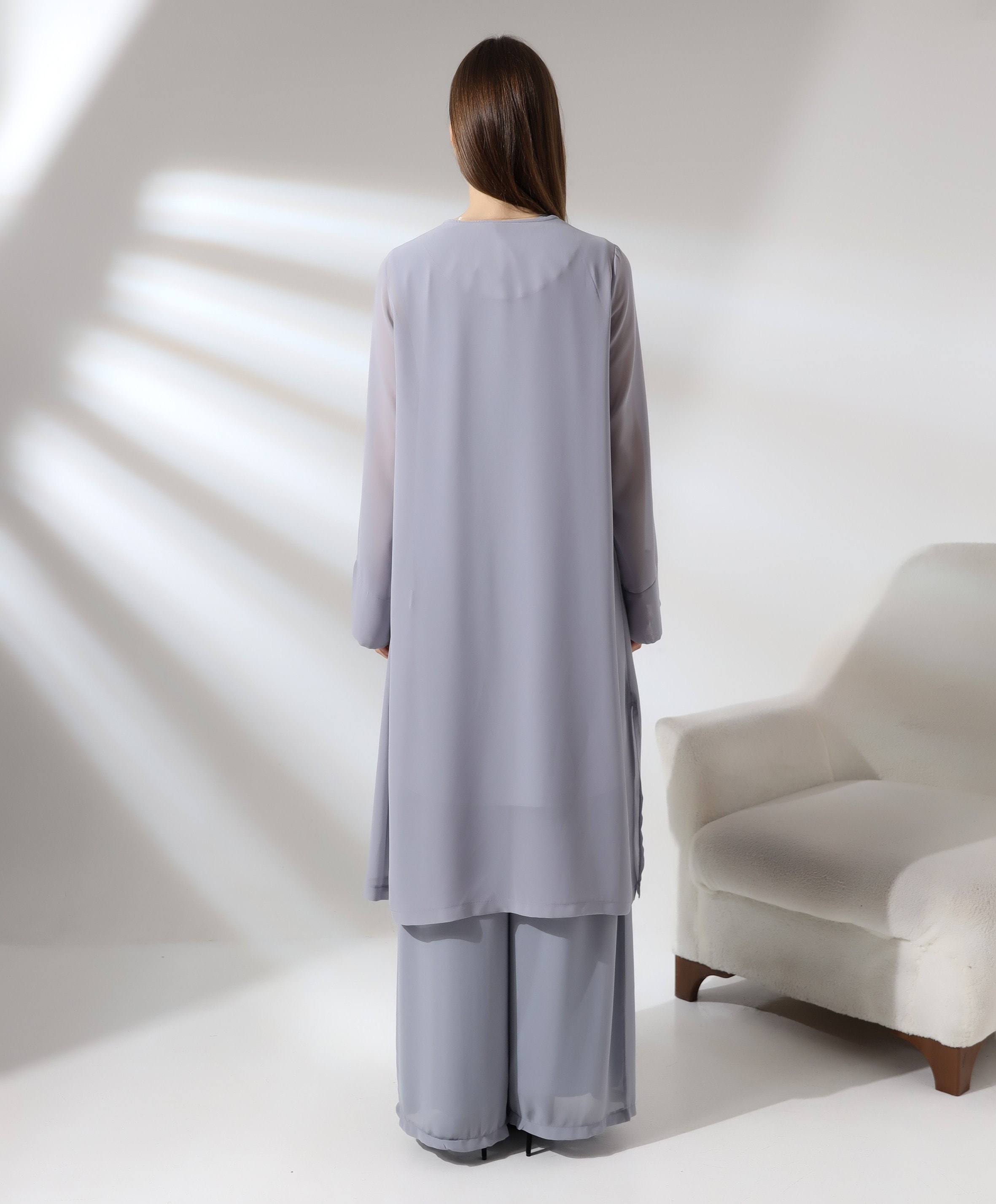 Taş İşleme Şifon Uzun Hırka