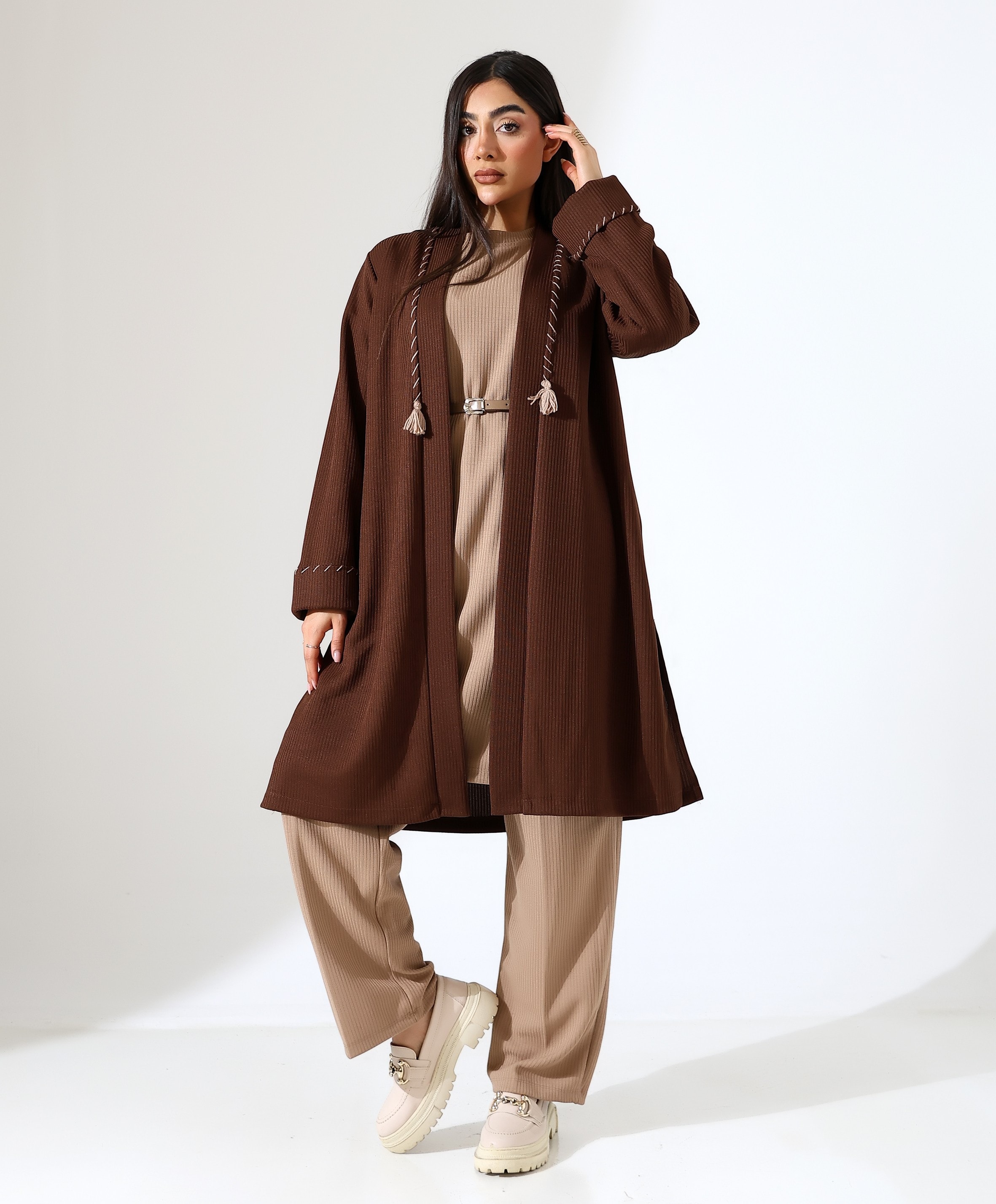 Püskül Detay Bol Kalıp Uzun Hırka