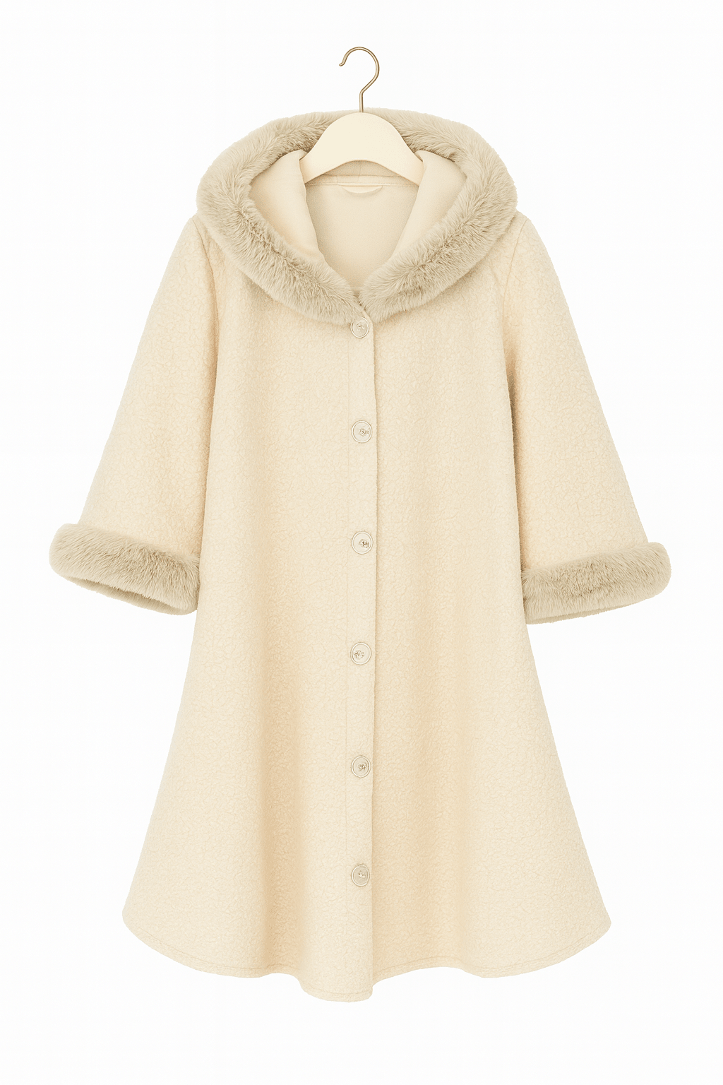 Kürk Detay Kapüşonlu Büyük Beden Panço - EKRU