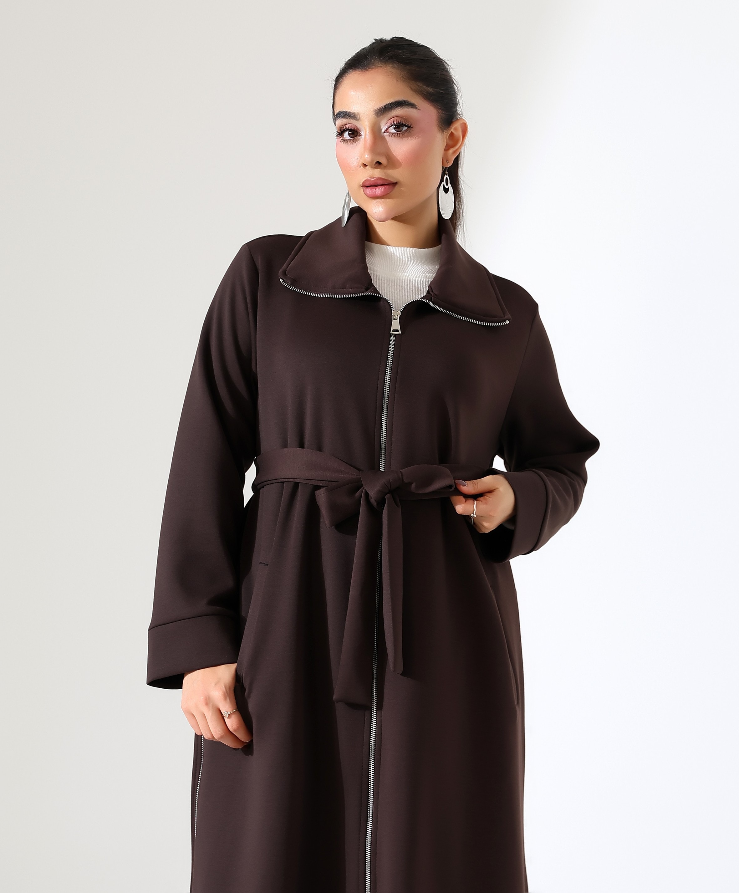 Fermuar Kapama Yırtmaç Detay Uzun Hırka