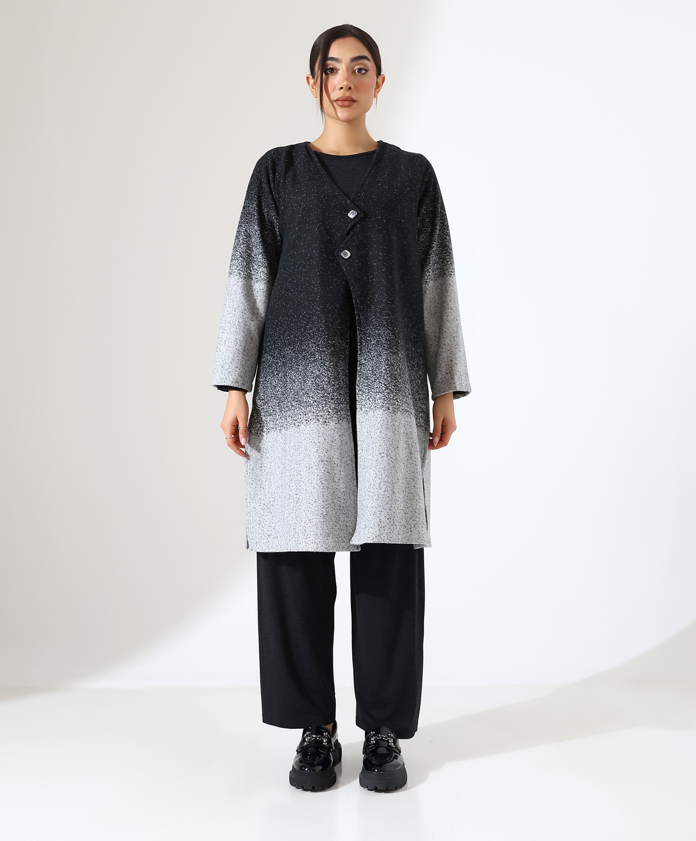 Düğme Kapama Örme Ceket Üç Parça Takım - SİYAH