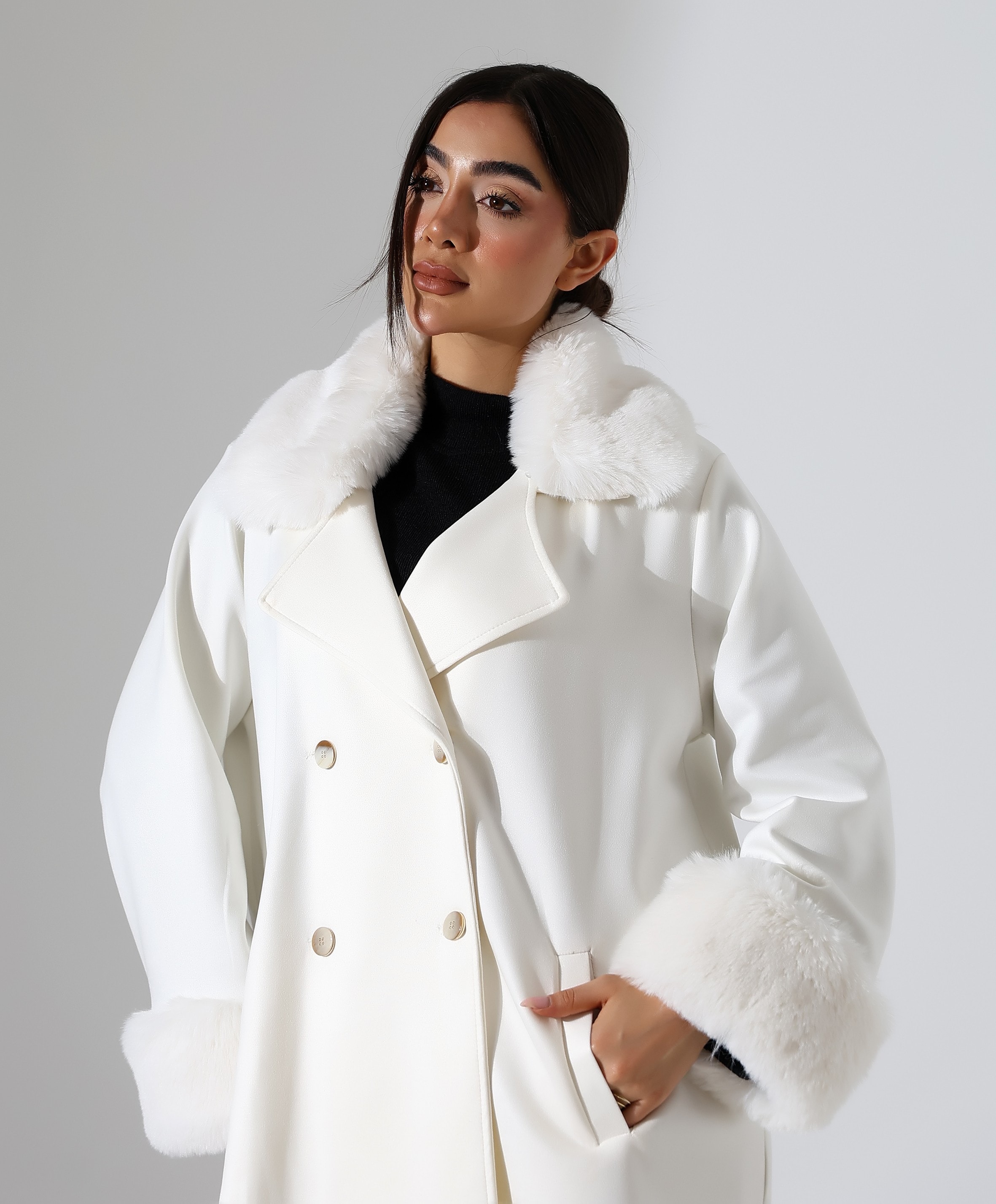 Düğme Kapama Kürk Detay Ceket