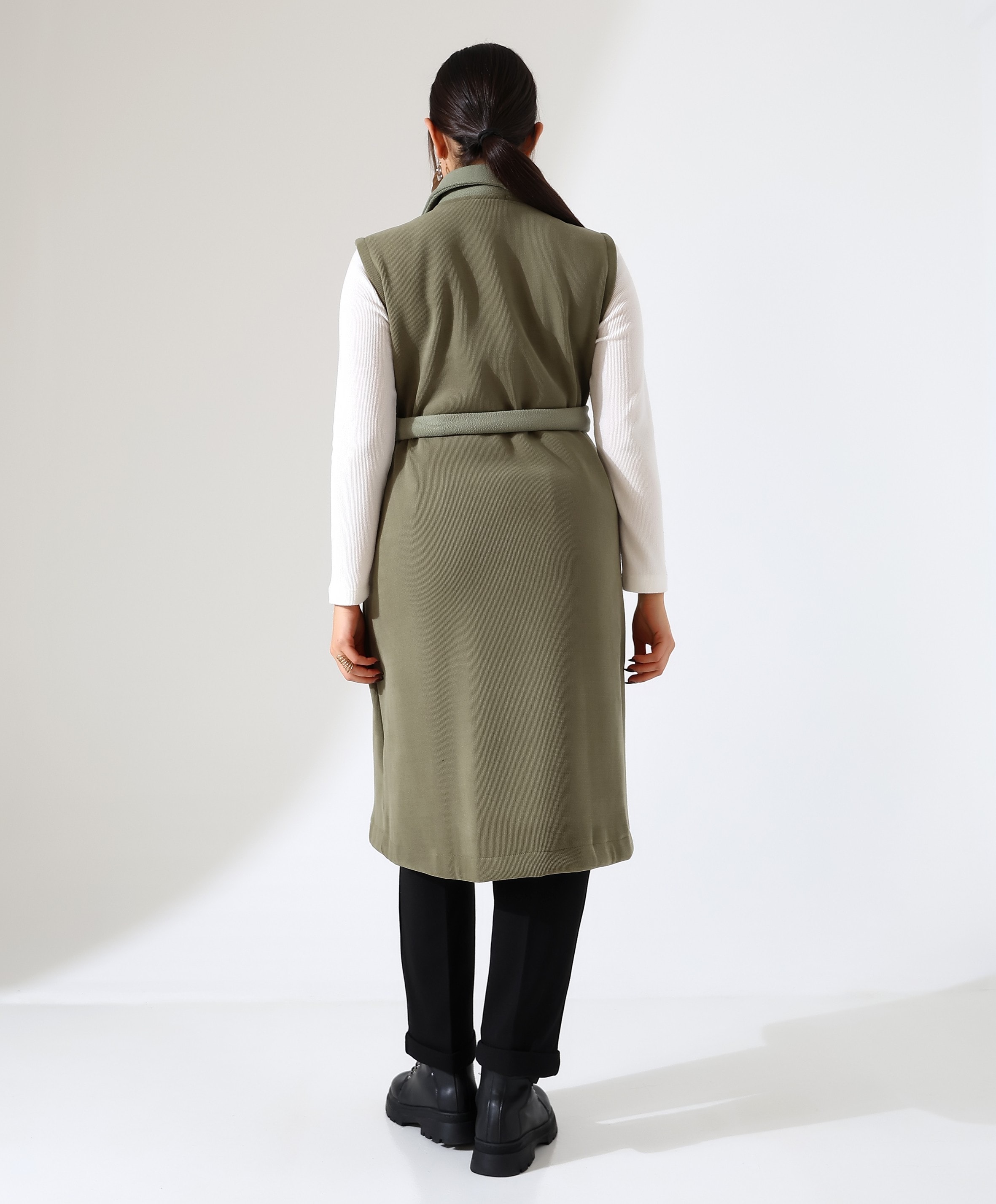 Çift Cep Bağlamalı Uzun Yelek