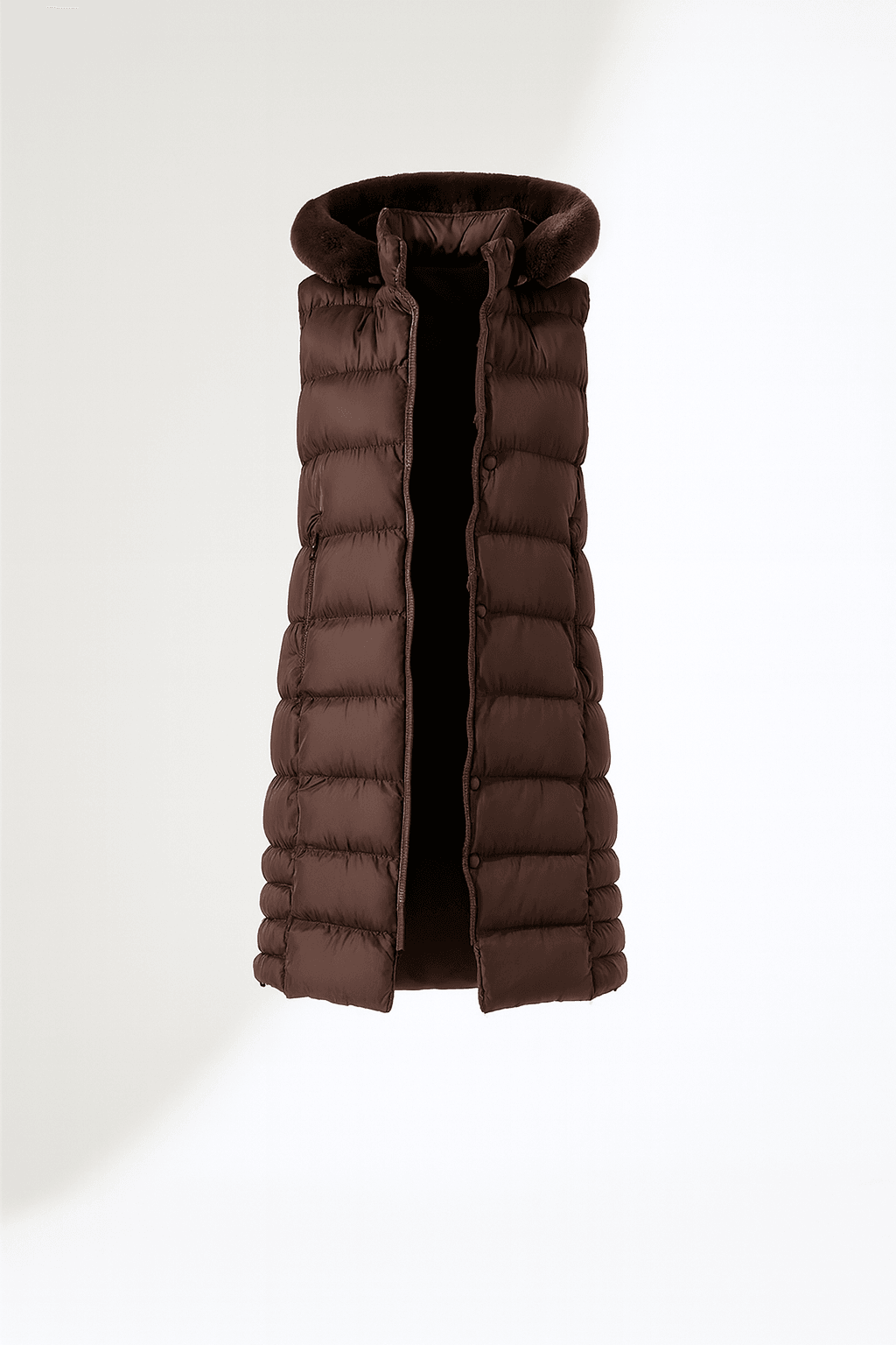 Kürk Detay Kapitone Şişme Yelek - KAHVE