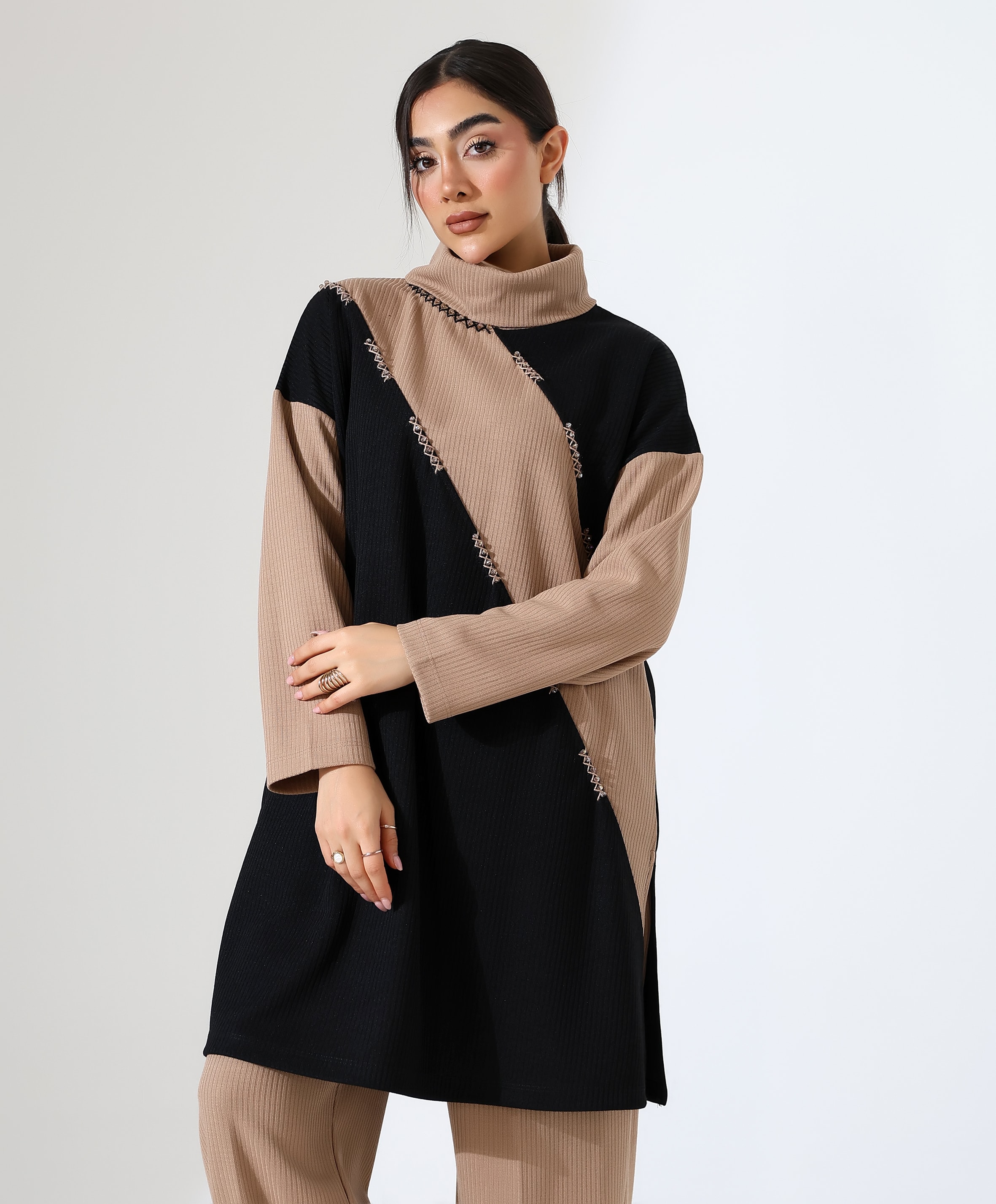 Selanik Boğazlı İki Parça Tunik Takım