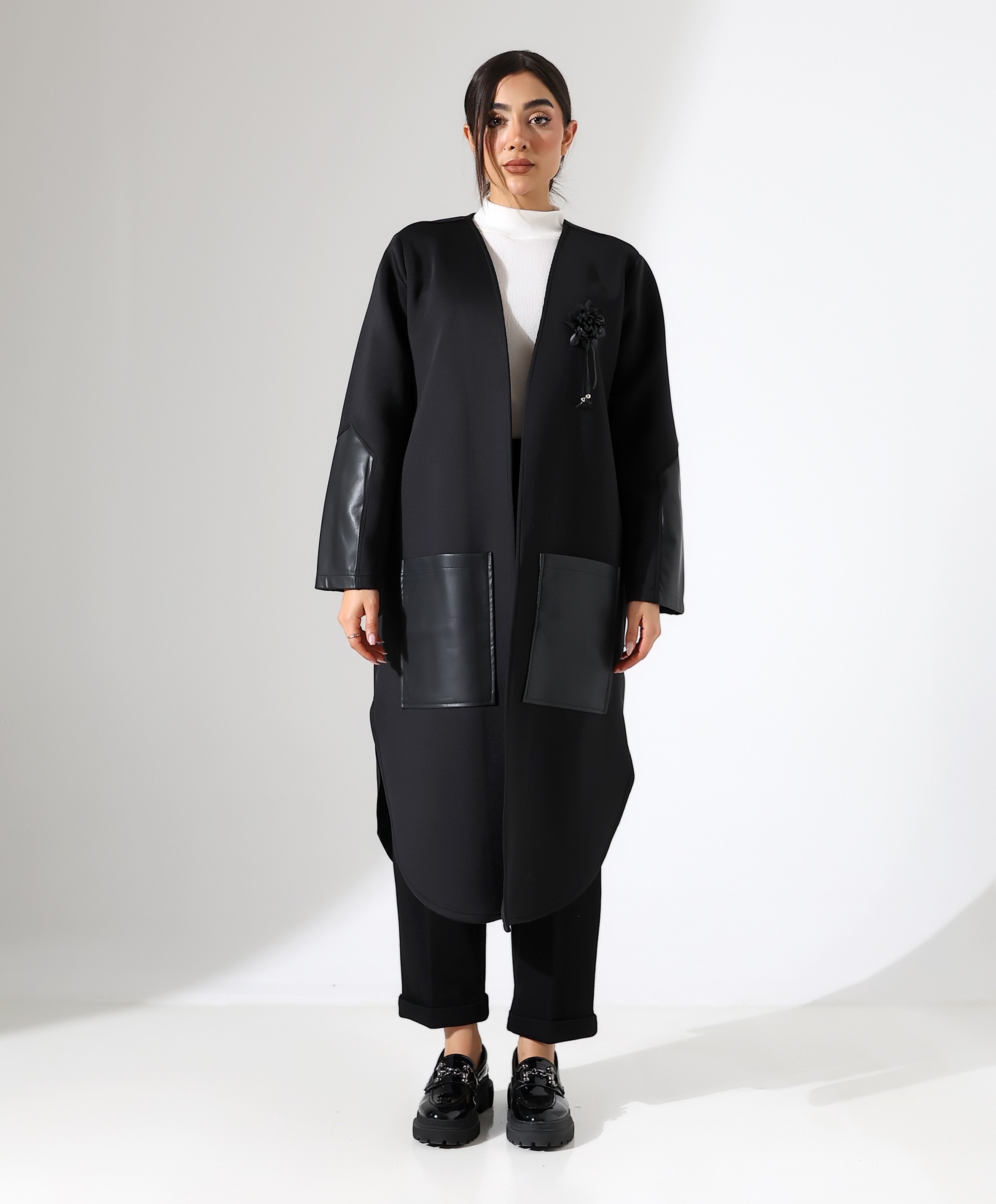 Deri Detay Rahat Kalıp Bol Hırka - SİYAH