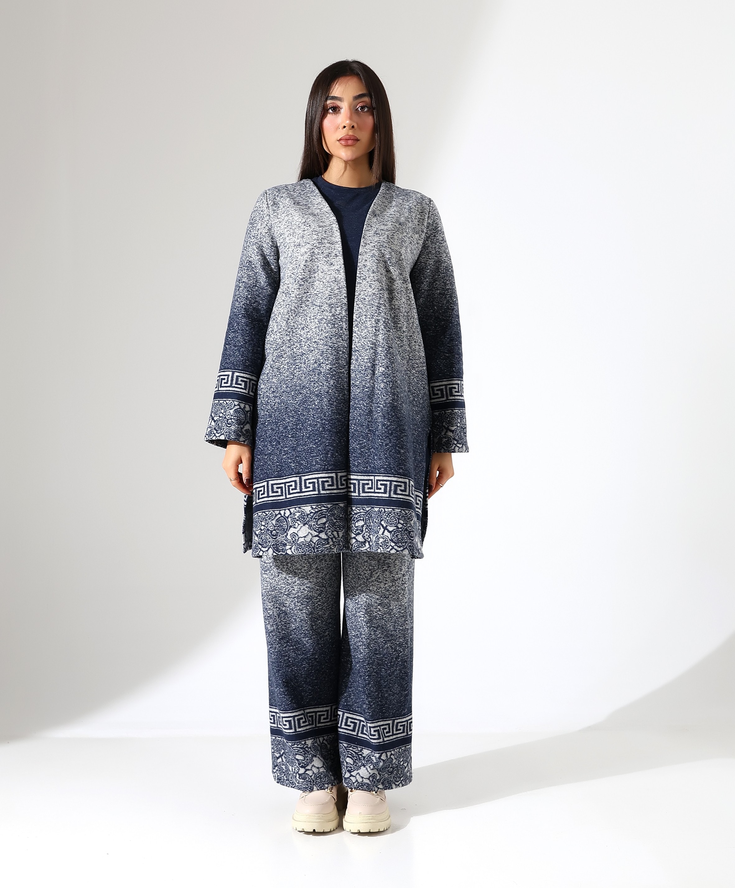 Kimono Büyük Beden Üç Parça Takım - LACİVERT