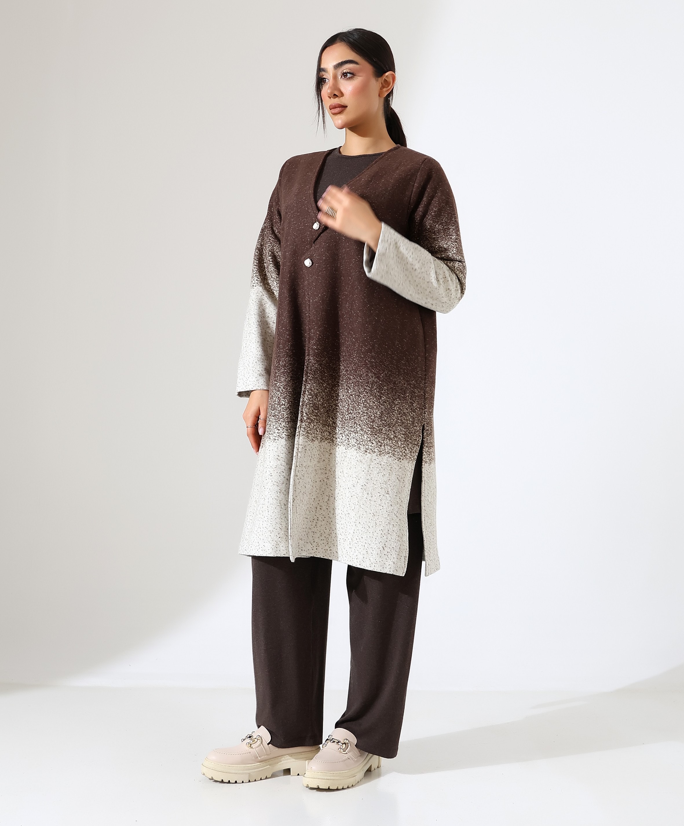 Düğme Kapama Örme Ceket Üç Parça Takım