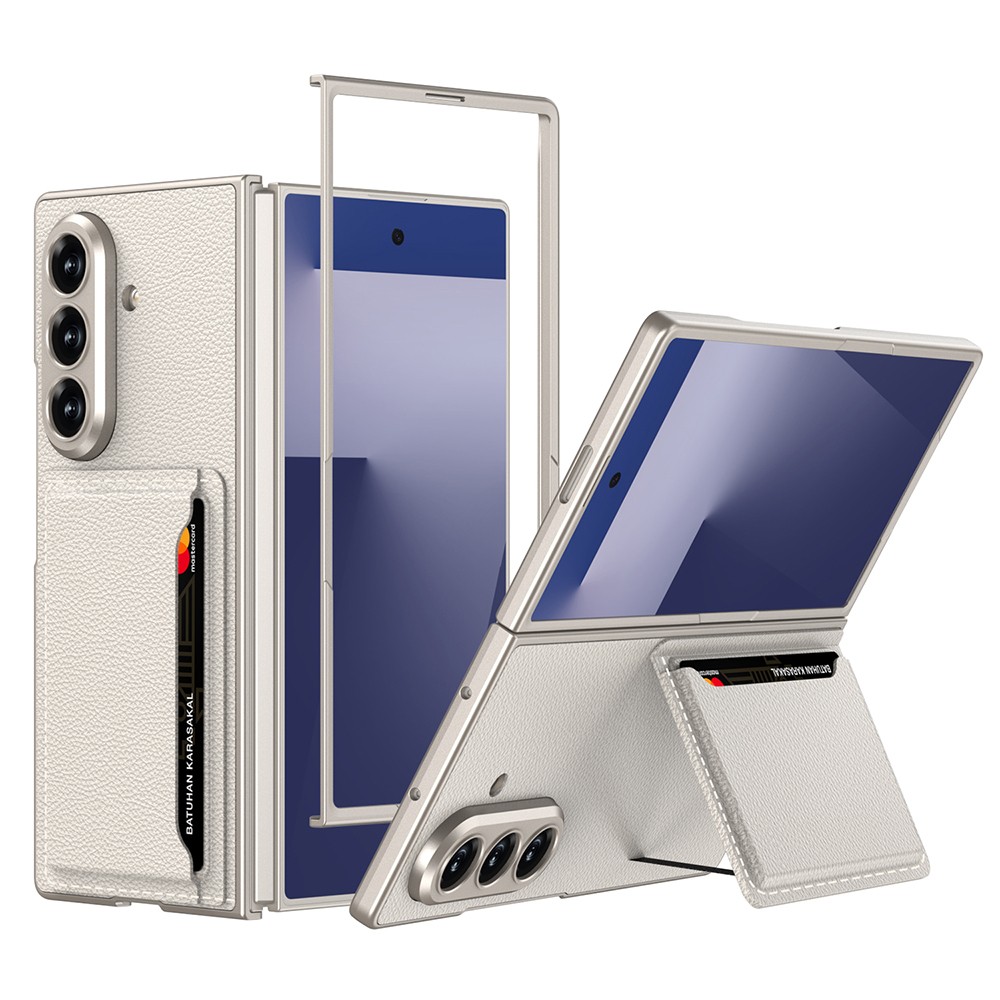 Galaxy Z Fold 7 Suni Deri Arka Yüzey Zore Kartlıklı Kıpta Silikon Kapak