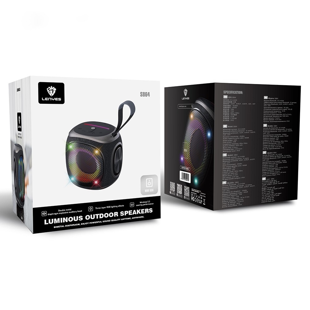 Lenyes S864 RGB Işıklı Taşınabilir TWS Bluetooth Speaker Hoparlör v5.3
