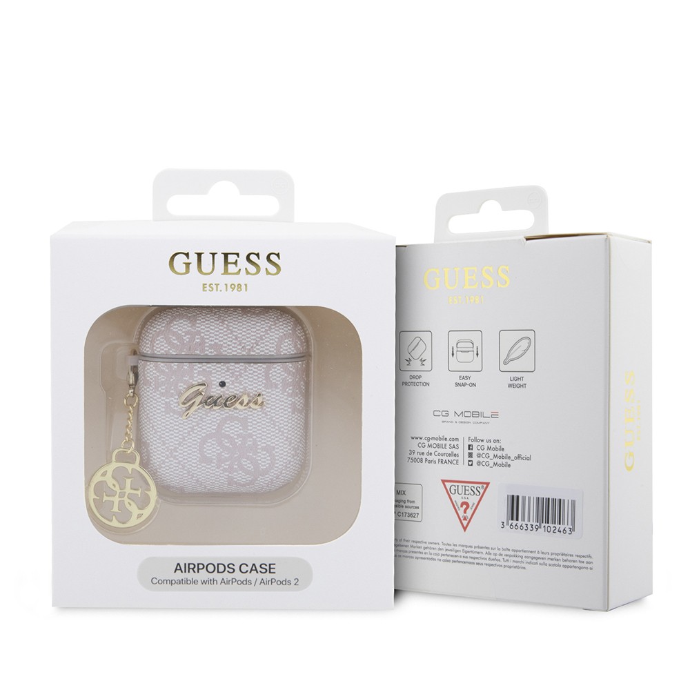 Airpods Kılıf Guess Orjinal Lisanslı 4G Desenli Metal Script Logolu 4G Charm PU Deri Kapak