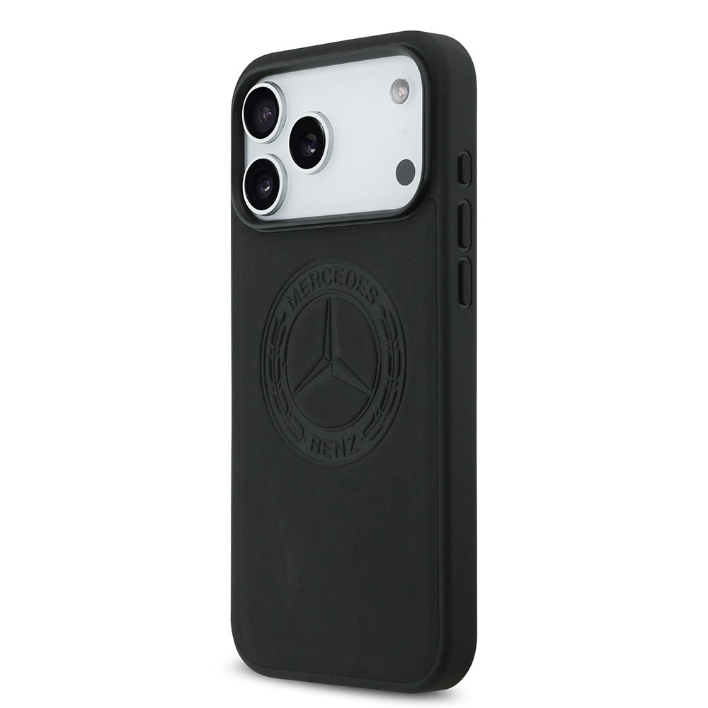 Apple iPhone 17 Pro Max Kılıf Mercedes Benz Orjinal Lisanslı M-safe Şarj Özellikli Hakiki Deri Nostaljik Yıldız Dizayn Kapak