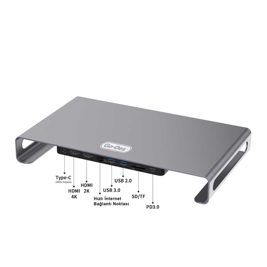 Go Des GD-9126 Hub Destekli Laptop Standı Docking Station Stand