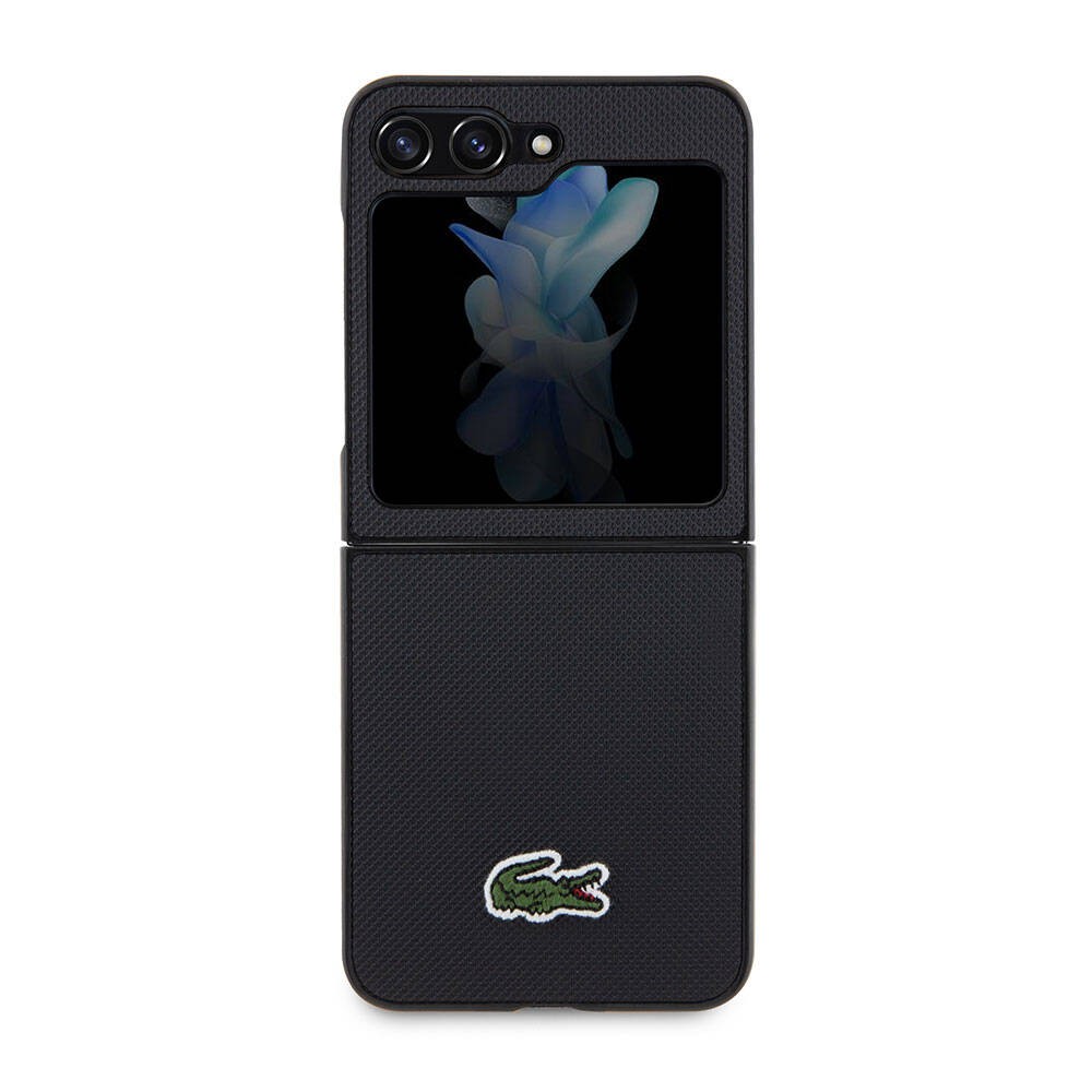 Galaxy Z Flip 5 Kılıf Lacoste Orjinal Lisanslı PU Pike Desenli Arka Yüzey İkonik Timsah Dokuma Logolu Kılıf