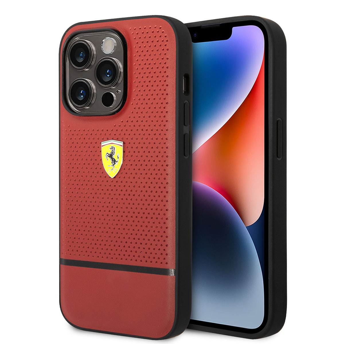 iPhone 14 Pro Max Kılıf Ferrari Orjinal Lisanslı Deri Delikli Ve Çizgili Dizayn Kılıf