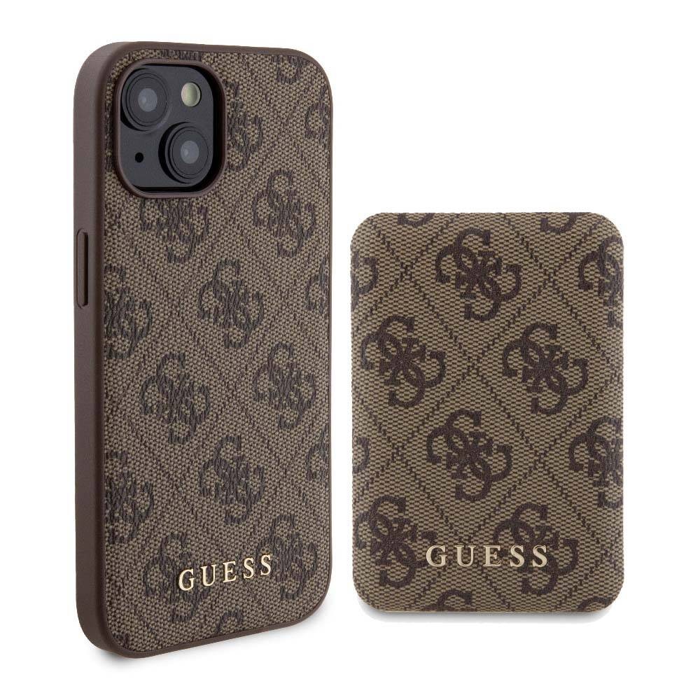 iPhone 14 Kılıf Guess Orjinal Lisanslı Magsafe Şarj Özellikli Yazı Logolu 4G Desenli Kapak + Powerbank 5000mAh 2in1 Set