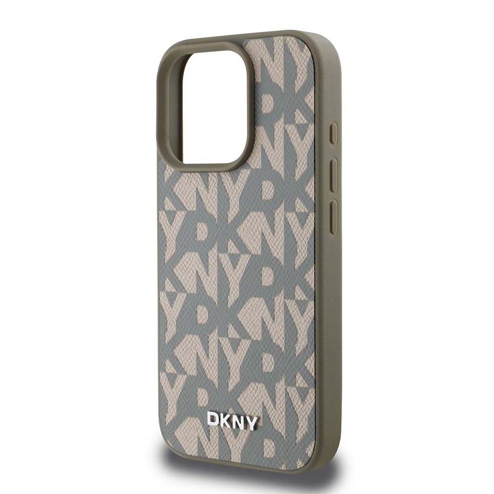Apple iPhone 16 Pro Kılıf DKNY Orjinal Lisanslı M-safe Şarj Özellikli 3D Yazılı Grid Pattern Kapak