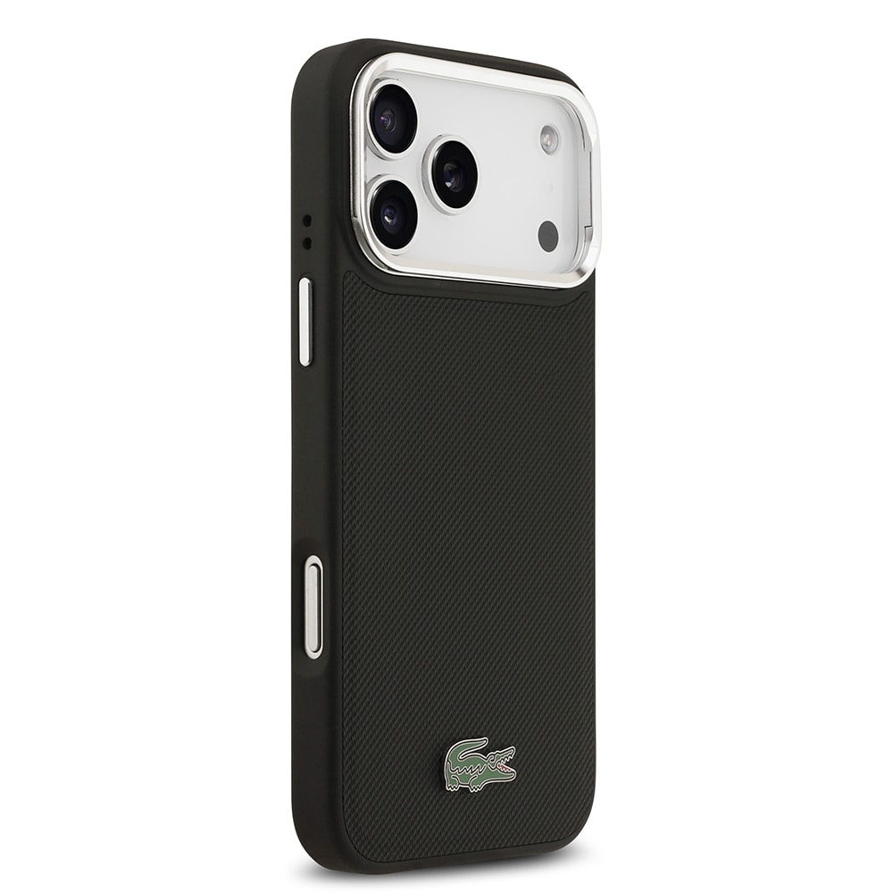 Apple iPhone 17 Pro Max Kılıf Lacoste Orjinal Lisanslı M-safe Şarj Özellikli PU Pike Desenli Standlı Metal Logolu Kapak