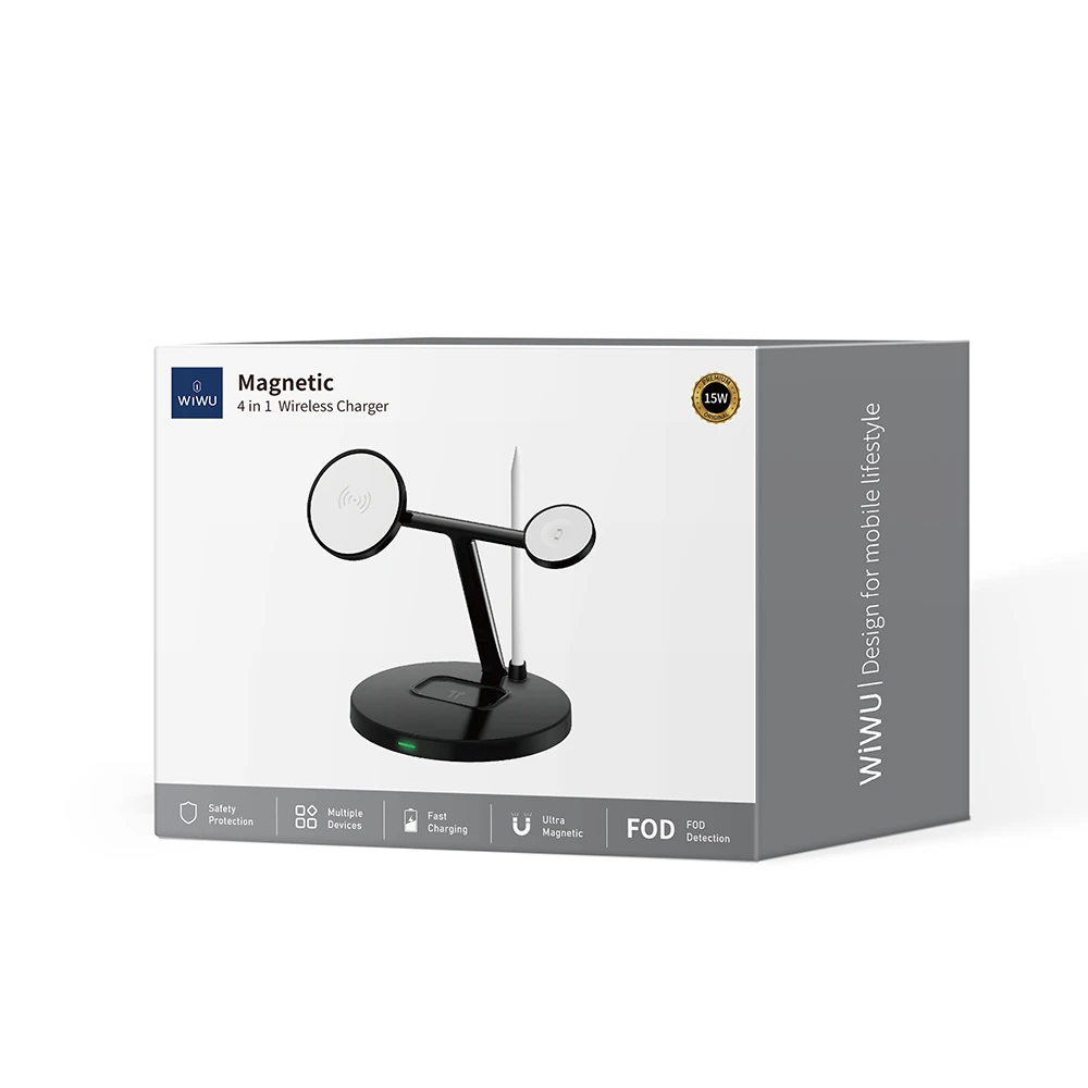 Wiwu Wi-W032 4 in 1 Magnetik Hızlı Şarj Özellikli Kablosuz Şarj Standı 15W