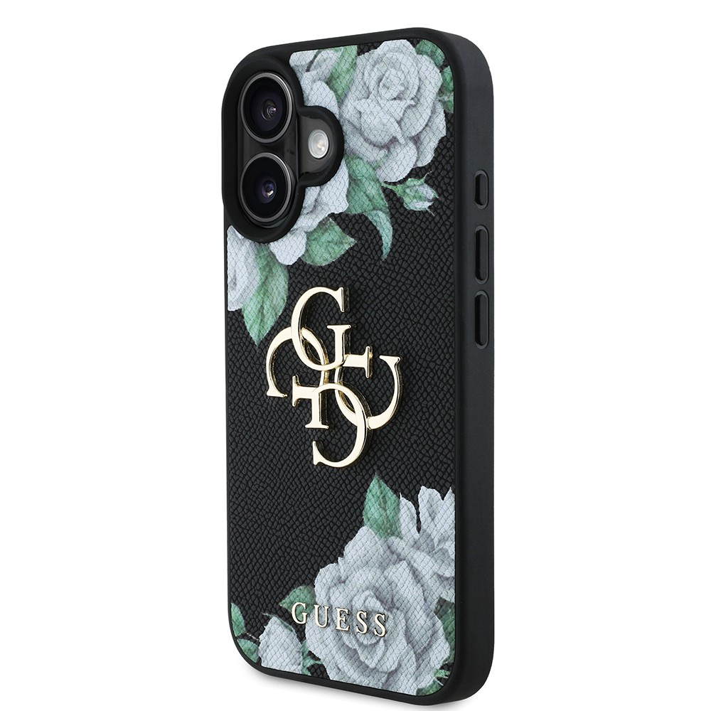 Apple iPhone 16 Kılıf Guess Orjinal Lisanslı Gül Baskılı Büyük Metal Logo Dizaynlı Kapak