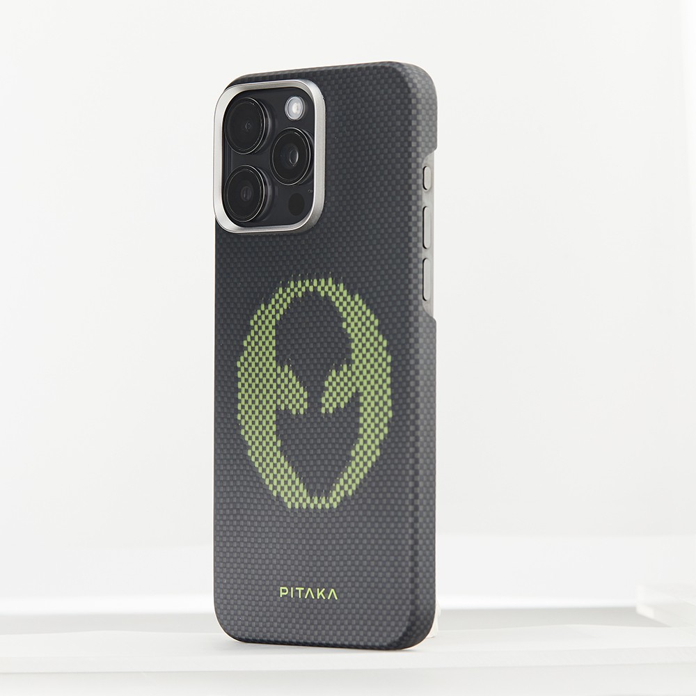 iPhone 15 Pro Kılıf Magsafe Şarj Özellikli Lumintex Teknolojili Fosforlu Aramid Fiber Pitaka Tactile Woven Aries Serisi Kılıf