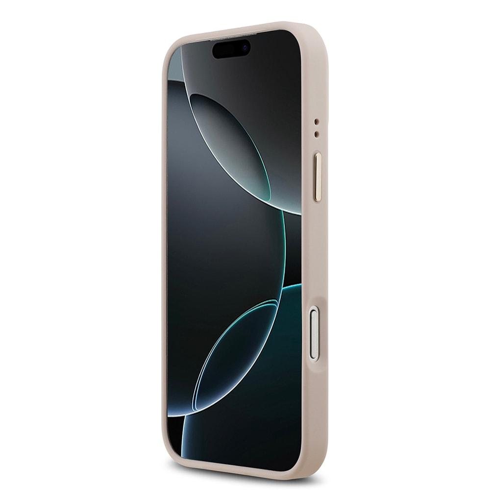 Apple iPhone 17 Pro Max Kılıf Guess Orjinal Lisanslı M-safe Şarj Özellikli Gold Metal Kamera Çerçeveli PU Deri 4G Desenli Yazı Logolu Kapak