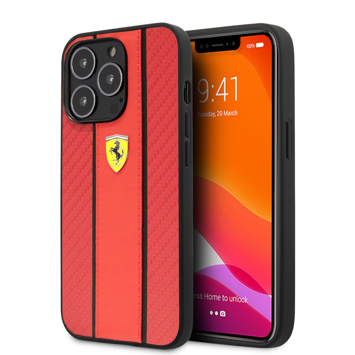 iPhone 14 Pro Kılıf Ferrari PU Deri Ve Karbon Dizayn Kılıf