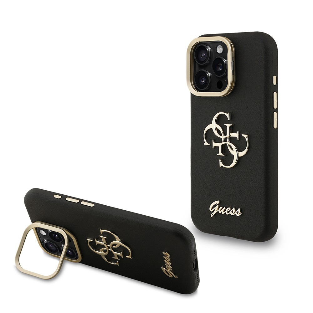 Apple iPhone 16 Pro Kılıf Guess Orjinal Lisanslı Grained Yazı Logolu Kamera Standlı Kapak