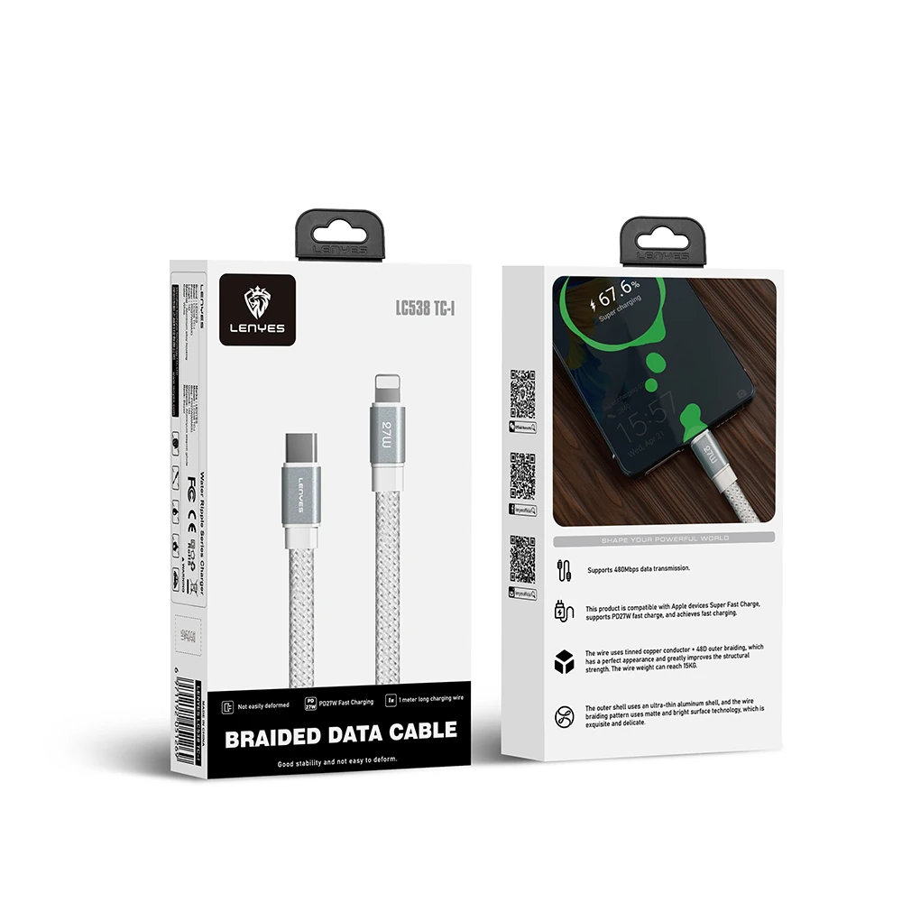 Lenyes LC538 Type-C to Lightning Hızlı Şarj Özellikli 48D Aramid Fiber Örgü Tasarımlı Data ve Şarj Kablosu 27W 1M