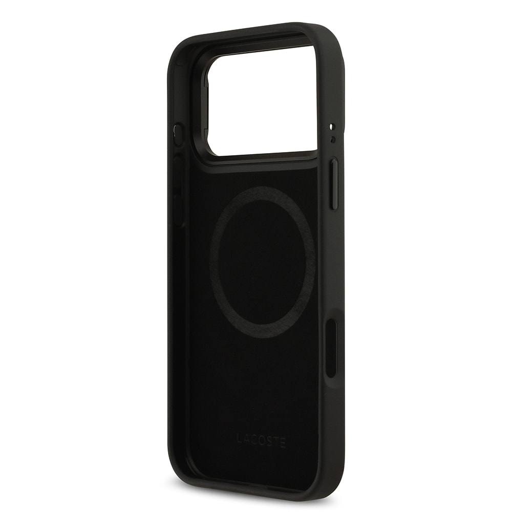 Apple iPhone 17 Pro Max Kılıf Lacoste Orjinal Lisanslı M-safe Şarj Özellikli Standlı PU Deri Karışık Monogram Desenli Kapak