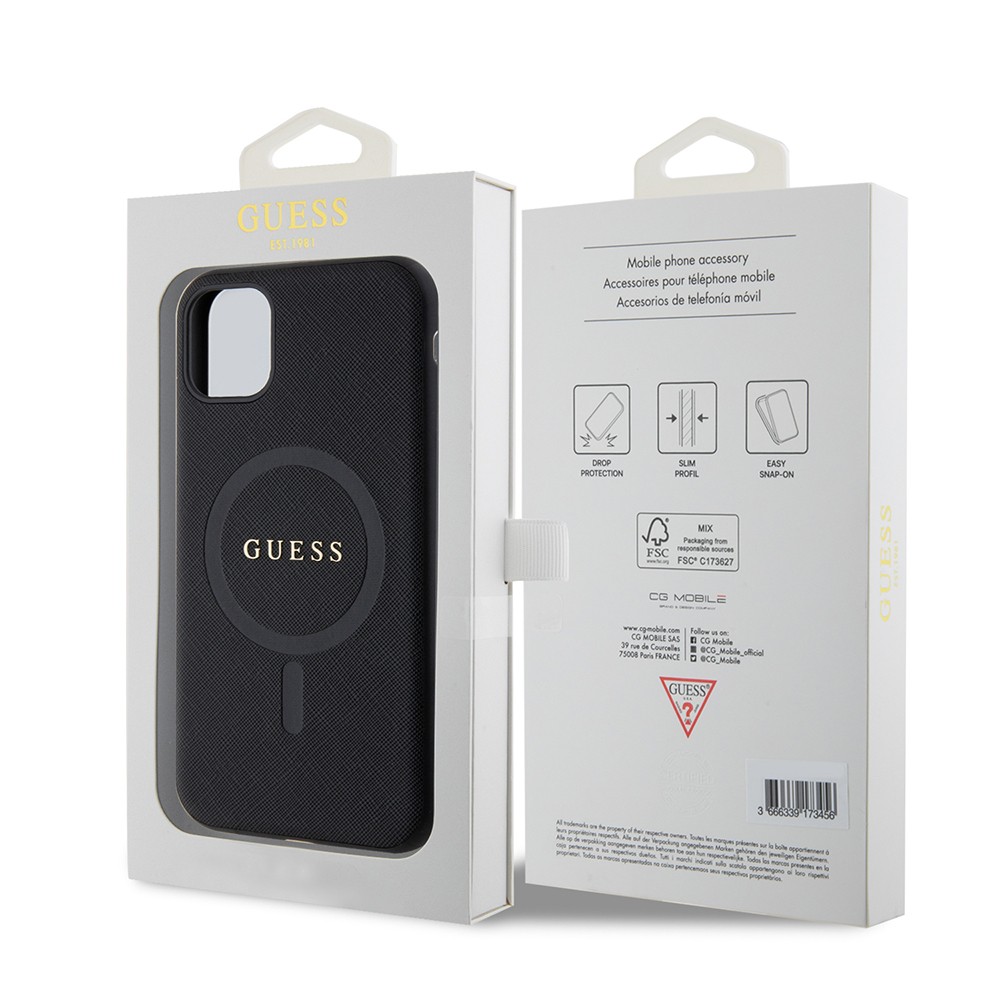 iPhone 14 Kılıf Guess Orjinal Lisanslı Magsafe Şarj Özellikli Yazı Logolu Saffiano Classic Kılıf