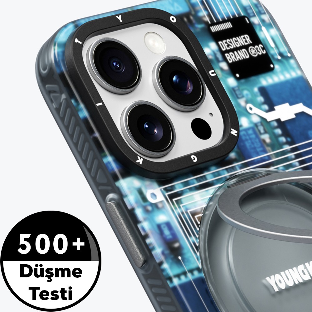 iPhone 14 Pro Kılıf Magsafe Şarj Özellikli Youngkit 360° Standlı Technology Serisi Kılıf