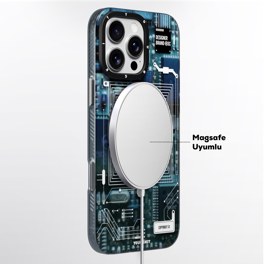 iPhone 15 Pro Max Kılıf Magsafe Şarj Özellikli Youngkit 360° Standlı Technology Serisi Kılıf