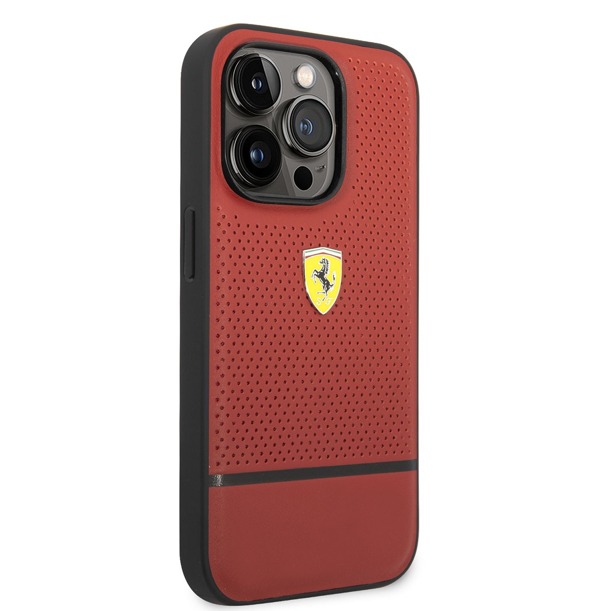 iPhone 14 Pro Max Kılıf Ferrari Orjinal Lisanslı Deri Delikli Ve Çizgili Dizayn Kılıf