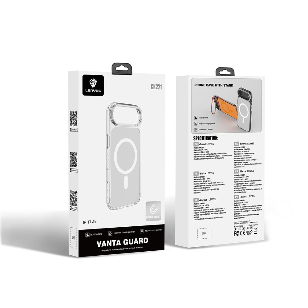Apple iPhone 17 Air Kılıf M-safe Şarj Özellikli Metal Kamera Çerçeveli Airbag Tasarımlı Lenyes CK221 Sert PC Kapak