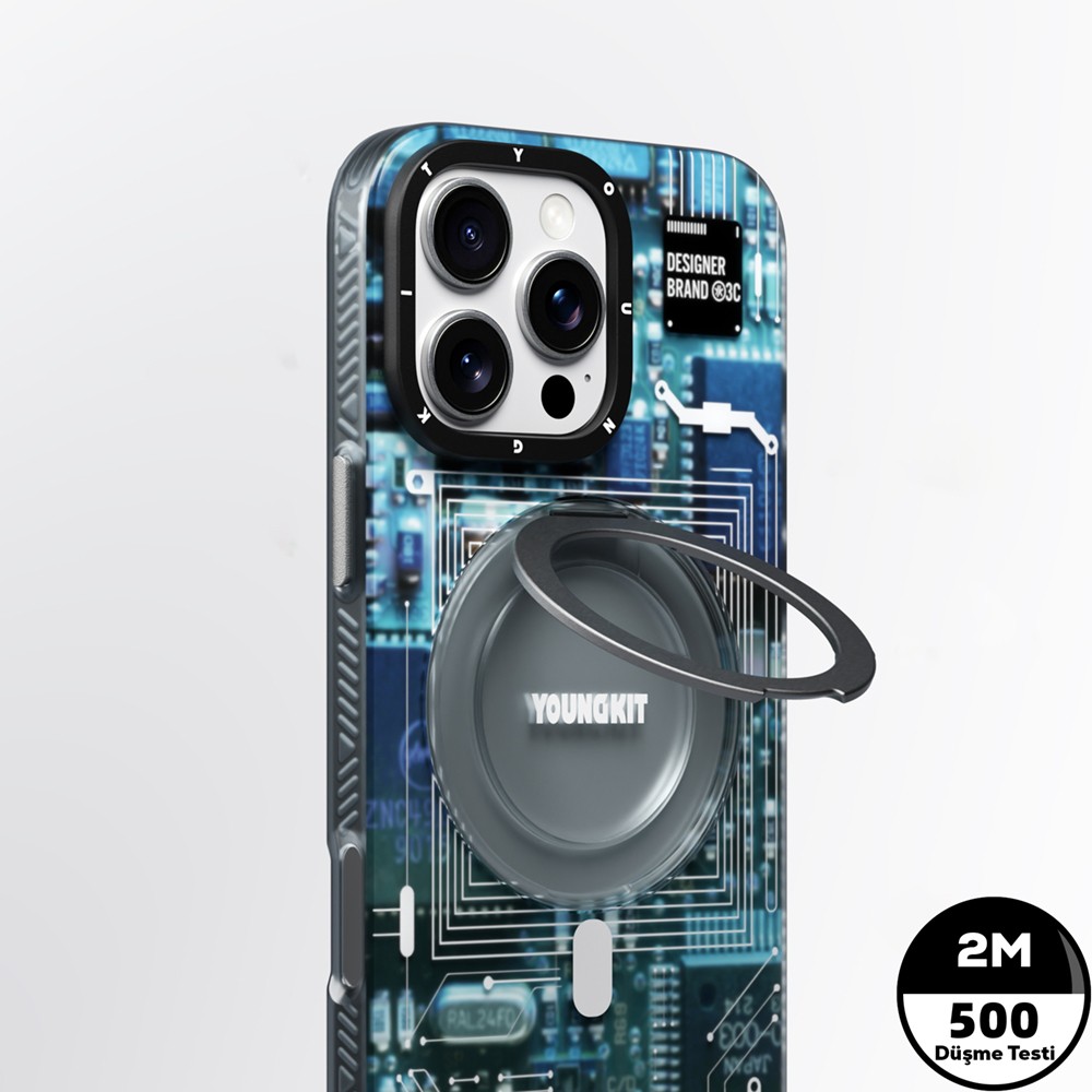 iPhone 14 Pro Kılıf Magsafe Şarj Özellikli Youngkit 360° Standlı Technology Serisi Kılıf