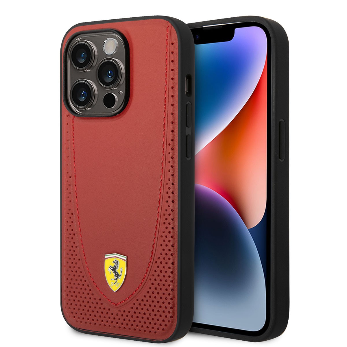 iPhone 14 Pro Kılıf Ferrari Magsafe Şarj Özellikli Deri Delikli Dikişli Dizayn Kılıf