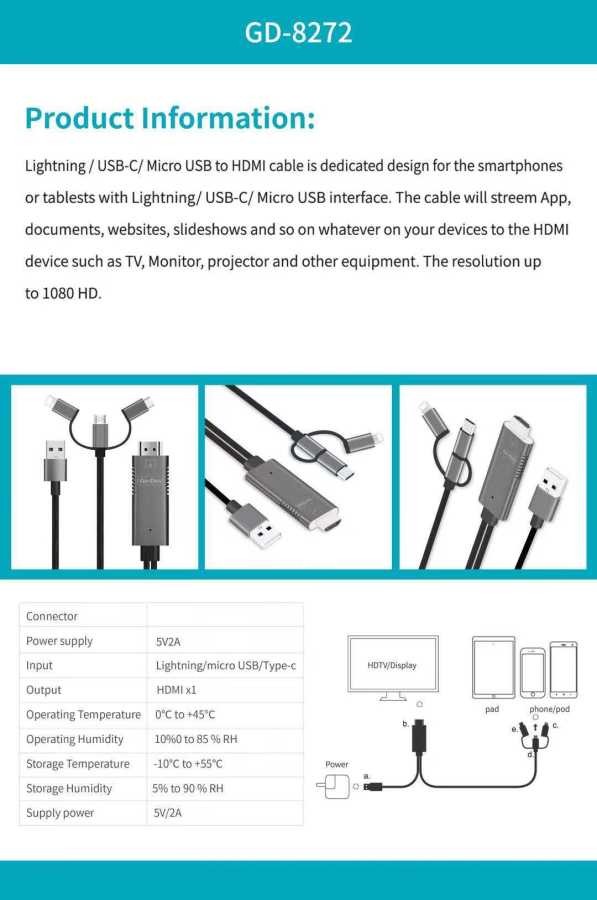 Go Des GD-8272 3 in 1 FHD Kablo