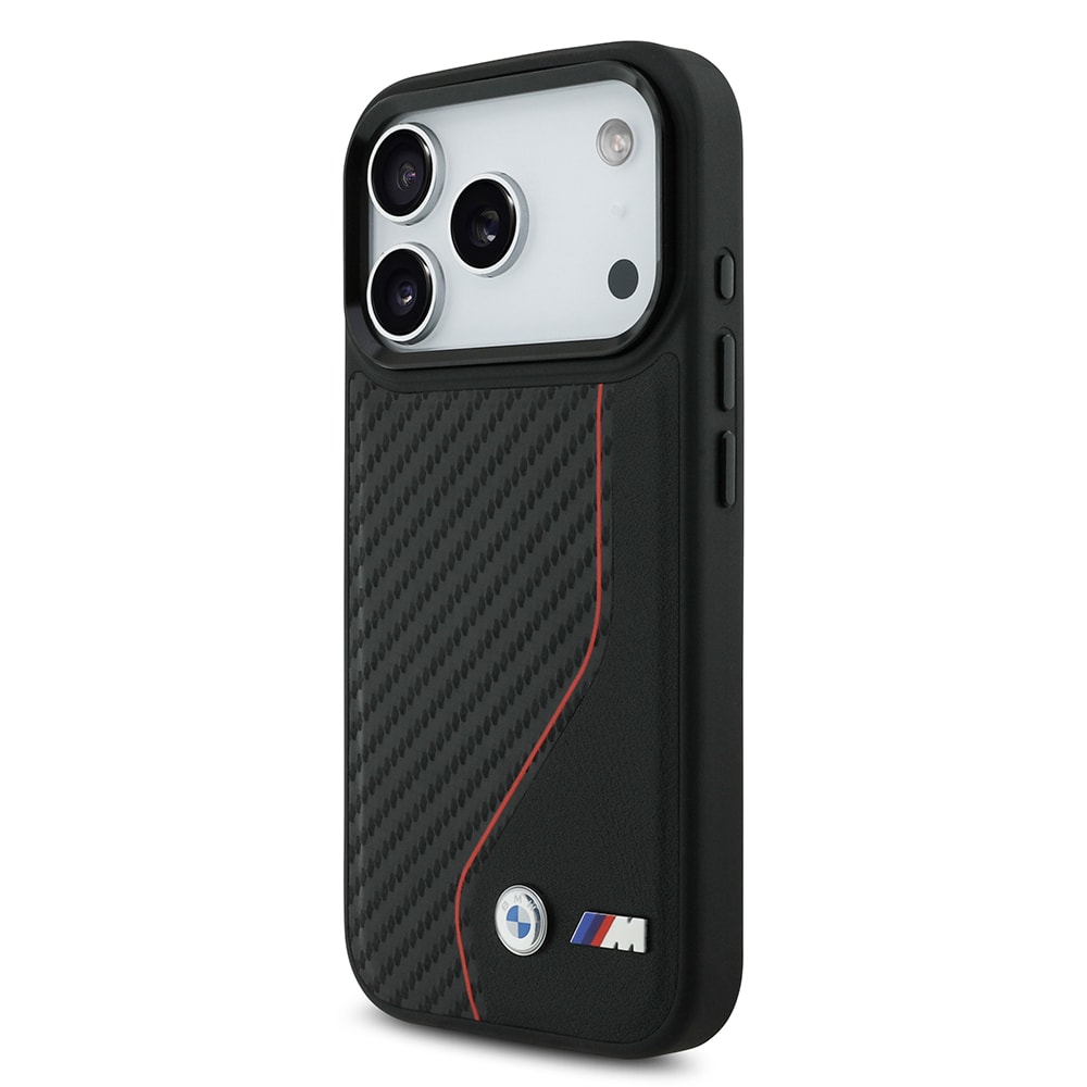 Apple iPhone 17 Pro Kılıf BMW Orjinal Lisanslı M-safe Şarj Özellikli Metal BMW ve M Logolu PU Karbon Tasarımlı Kapak