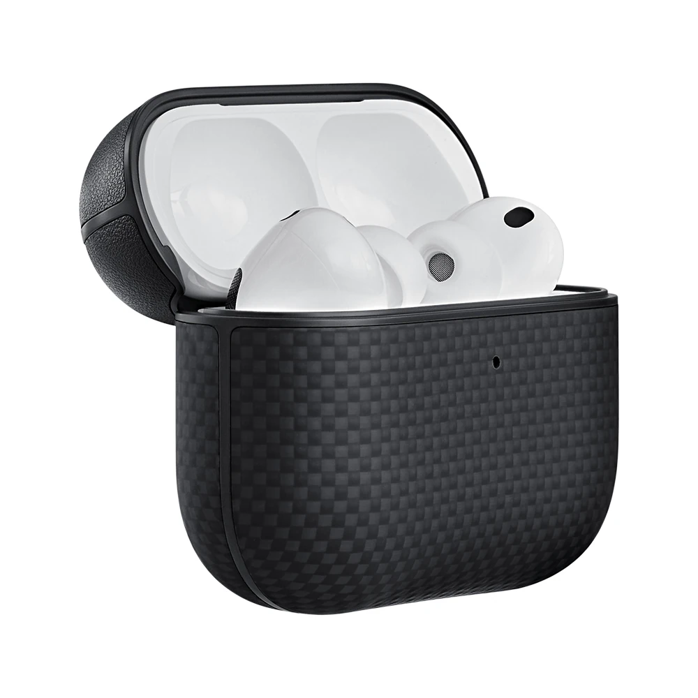 Apple Airpods Pro 3 Kılıf 1500D Aramid Fiber Pitaka Ultra-Slim Classic Serisi Black-Grey Twill Kapak