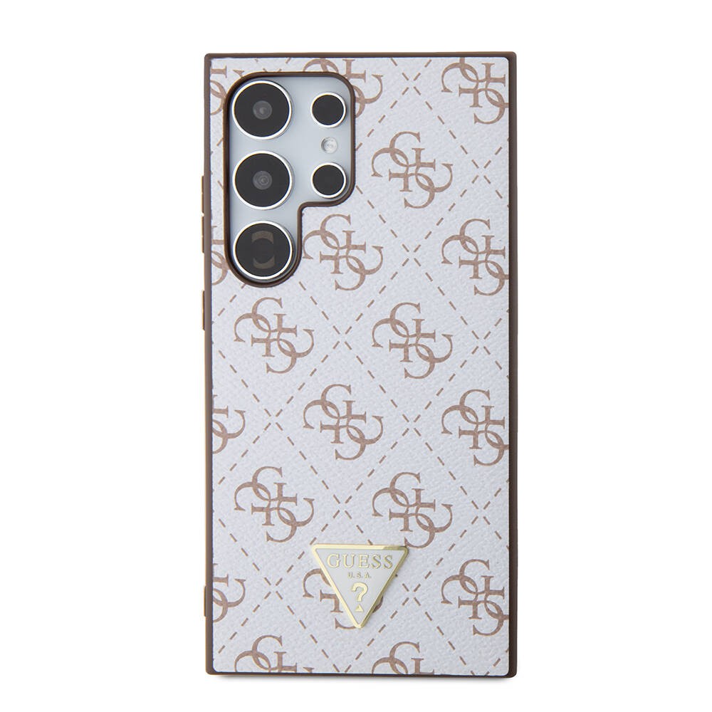 Galaxy S24 Ultra Kılıf Guess Orjinal Lisanslı PU Üçgen Logo 4G Desenli Kılıf