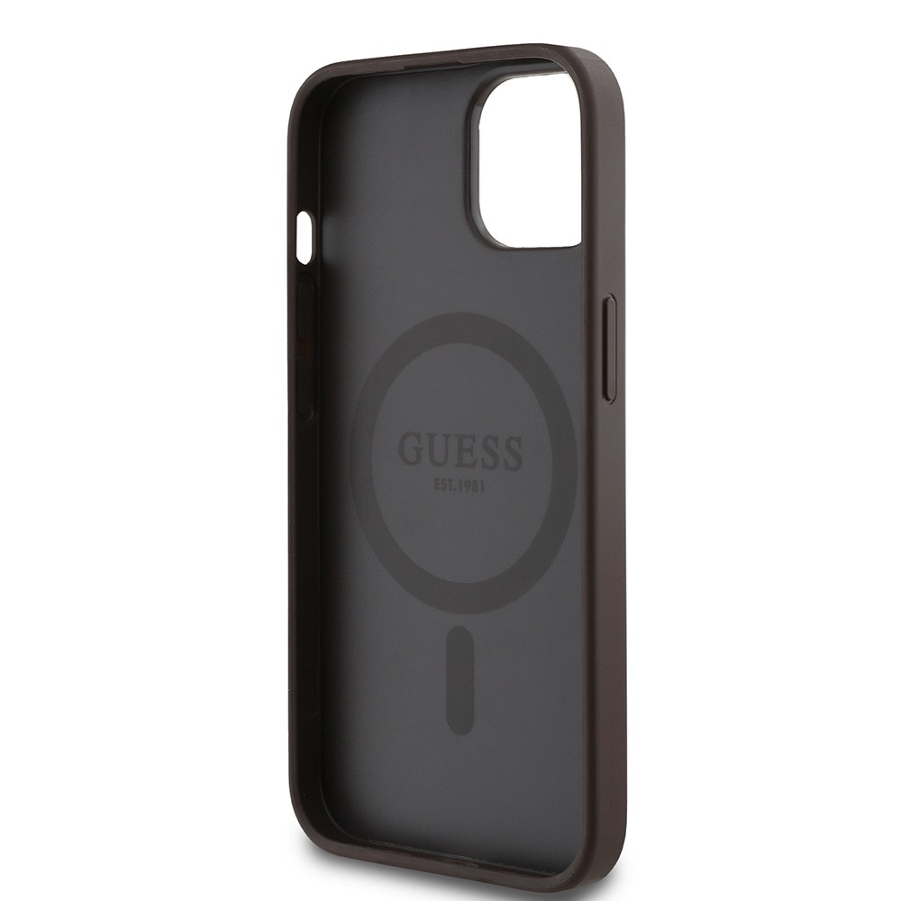 Apple iPhone 14 Kılıf Guess Orjinal Lisanslı Magsafe Şarj Özellikli Yazı Logolu Circle Classic Kapak