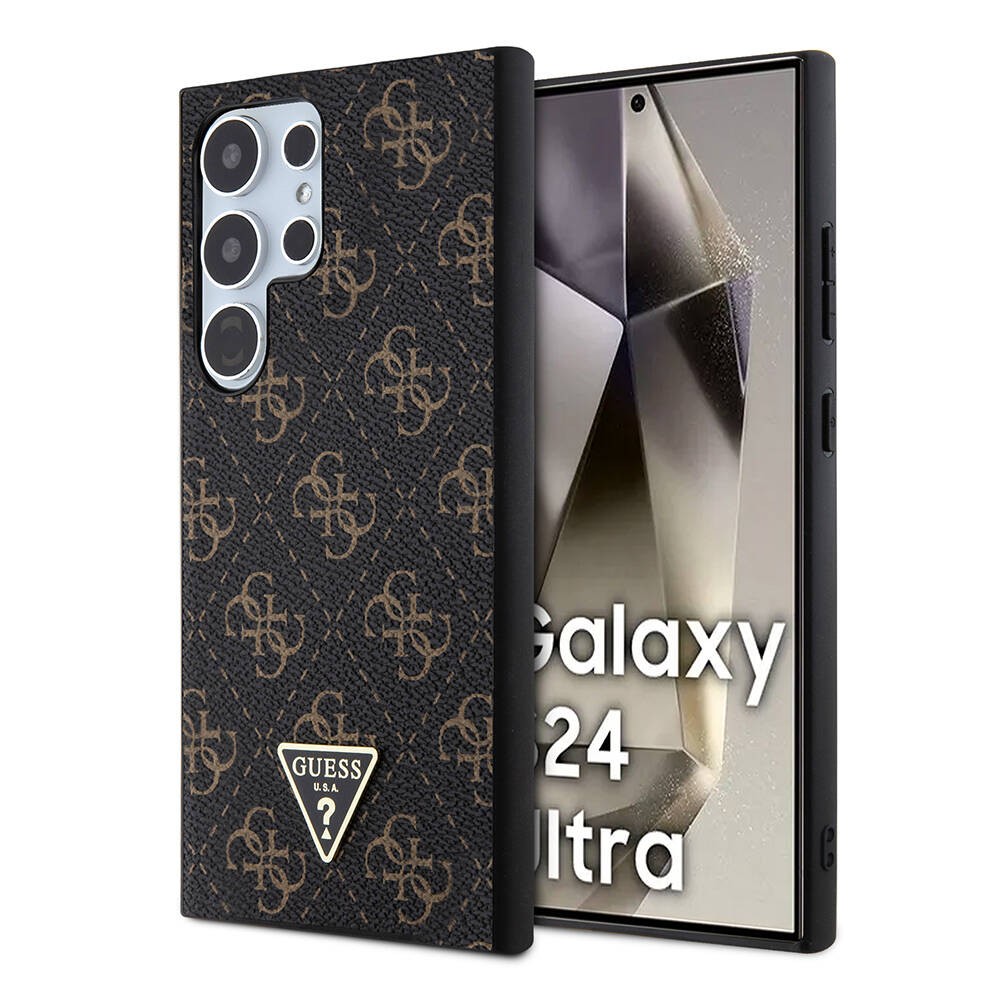 Galaxy S24 Ultra Kılıf Guess Orjinal Lisanslı PU Üçgen Logo 4G Desenli Kılıf