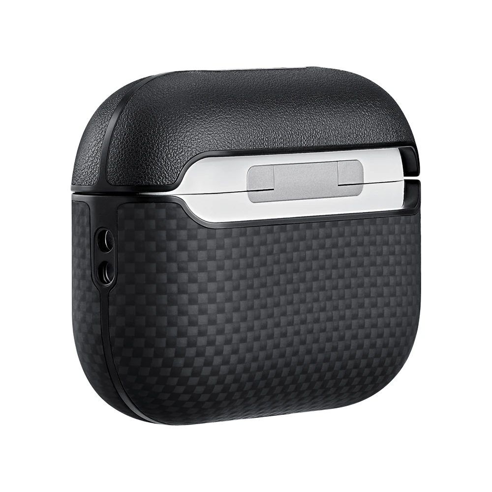 Apple Airpods Pro 3 Kılıf 1500D Aramid Fiber Pitaka Ultra-Slim Classic Serisi Black-Grey Twill Kapak