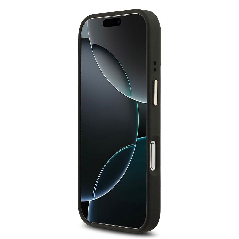 Apple iPhone 17 Pro Kılıf Guess Orjinal Lisanslı M-safe Şarj Özellikli Gold Metal Kamera Çerçeveli PU Deri 4G Desenli Yazı Logolu Kapak