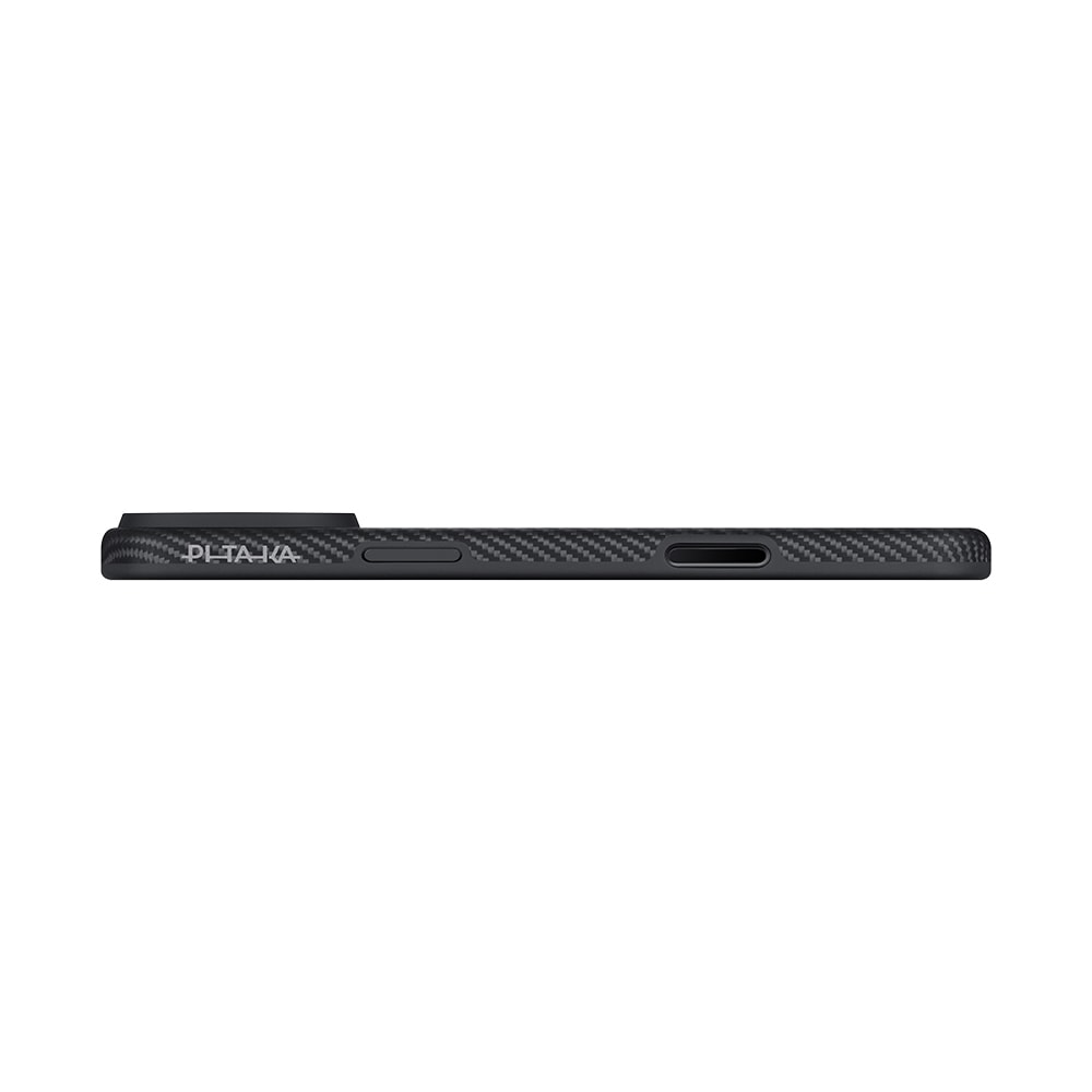 Apple iPhone 17 Pro Kılıf M-safe Şarj Özellikli Aramid Fiber Pitaka Military-Grade Classic Serisi Black-Grey Twill Kapak