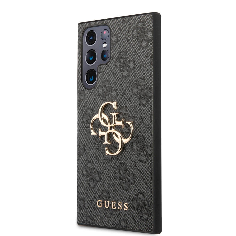 Galaxy S24 Ultra Kılıf Guess Orjinal Lisanslı PU Deri Yazı ve 4G Metal Logolu Desenli Kılıf