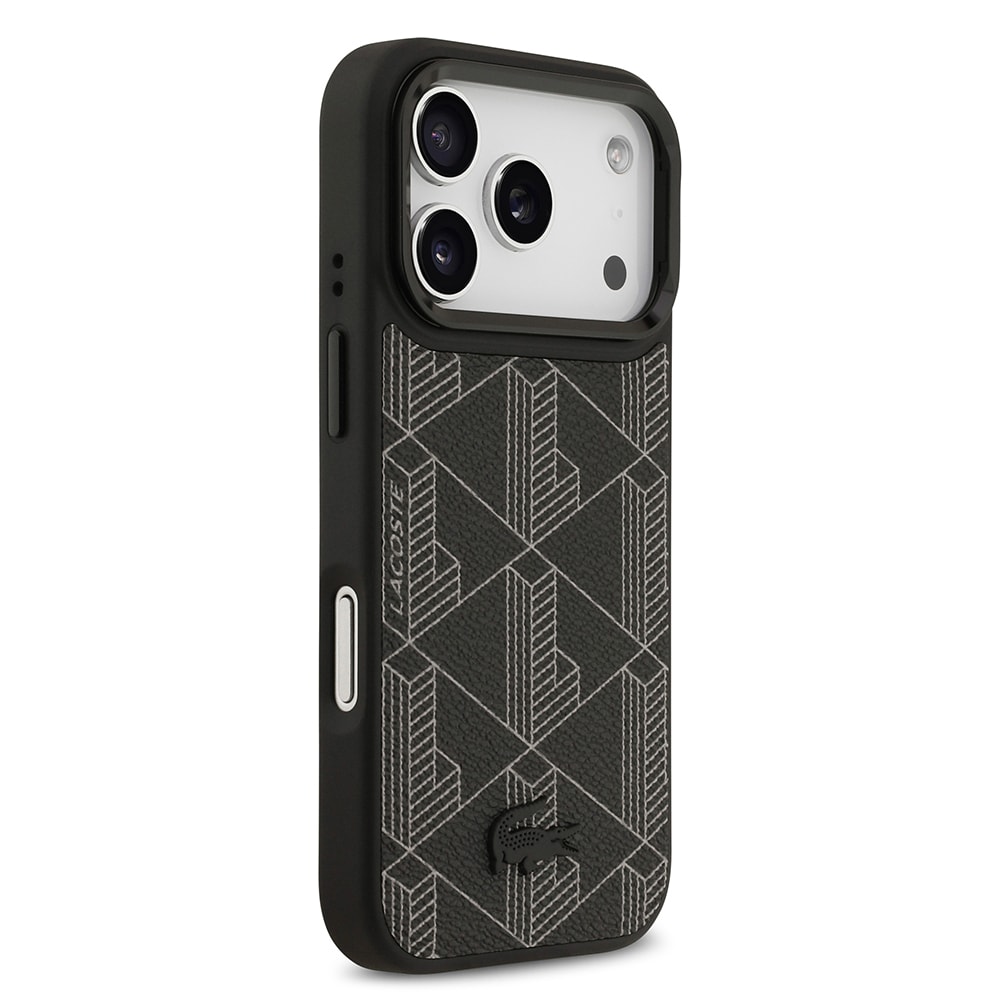 Apple iPhone 17 Pro Kılıf Lacoste Orjinal Lisanslı M-safe Şarj Özellikli Standlı PU Deri Karışık Monogram Desenli Kapak
